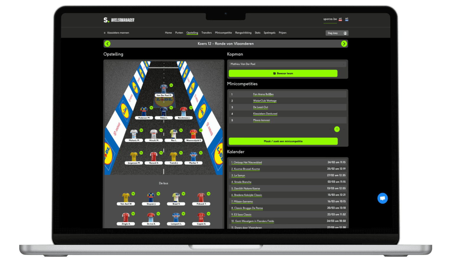 Sporza Wielermanager on a laptop